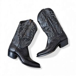 Justin Cowboy Boots Men’s 9D Black Lizard Exotic Style 8313 Boots